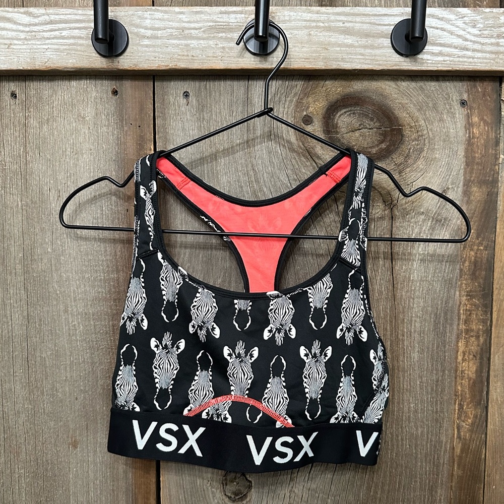 Victoria’s Secret VSX Sport Graphic Zebra Racerback Sports Bra Black White Small